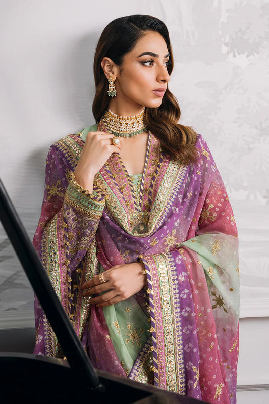 Pastel Green × Mauve Purple Georgette Designer Suit