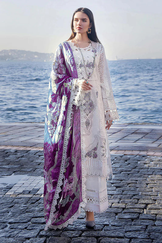 Heavy Cotton Off White & Purple Pakistani Salwar Kameez Contrast Cotton Printed Dupatta