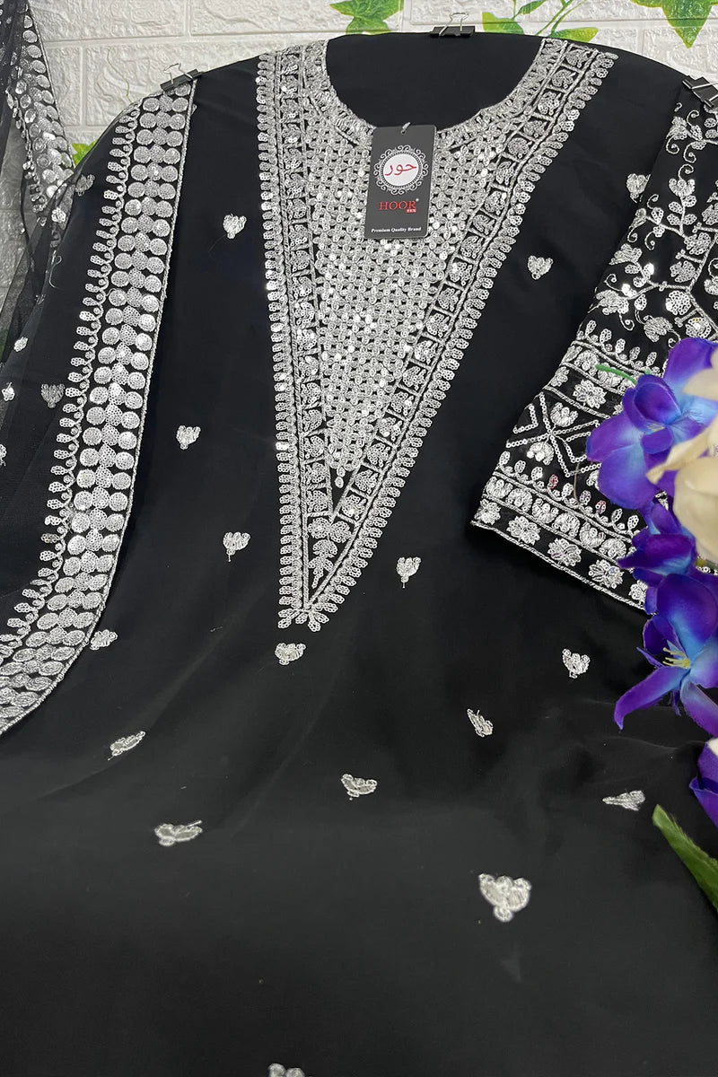 Black Pakistani Salwar Kameez With Heavy Embroidery Dupatta Work