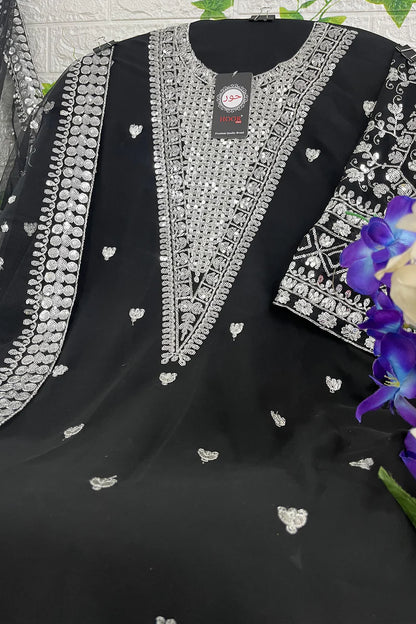 Black Pakistani Salwar Kameez With Heavy Embroidery Dupatta Work