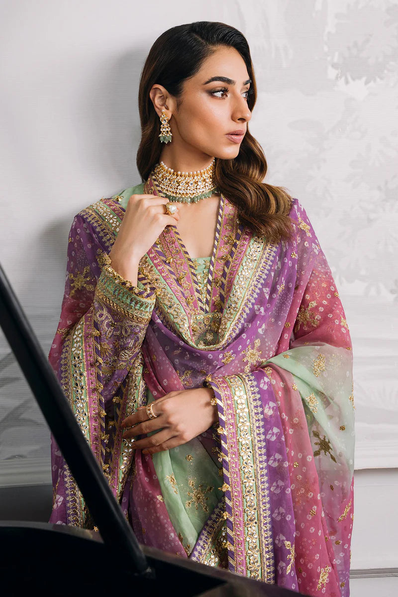 Pastel Green × Mauve Purple Georgette Designer Suit