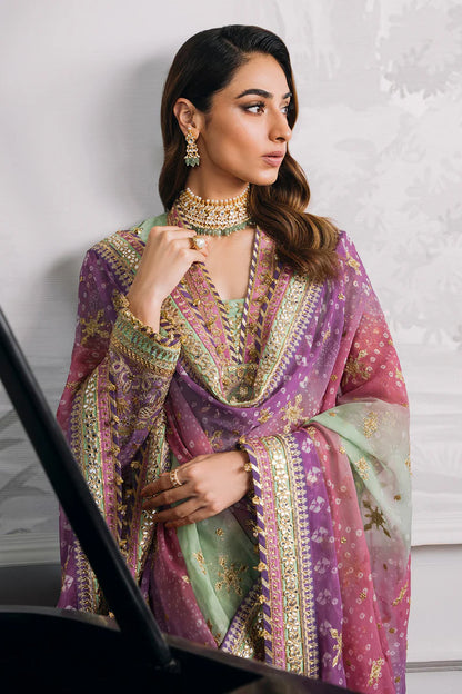 Pastel Green × Mauve Purple Georgette Designer Suit