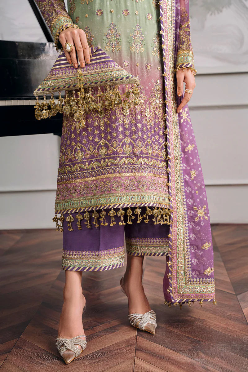 Pastel Green × Mauve Purple Georgette Designer Suit