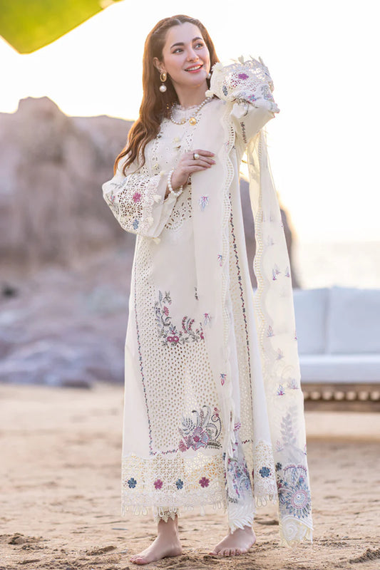 Heavy Cotton Pakistani Salwar Kameez Cream Embroidered With Imported Silk Chex Dupatta