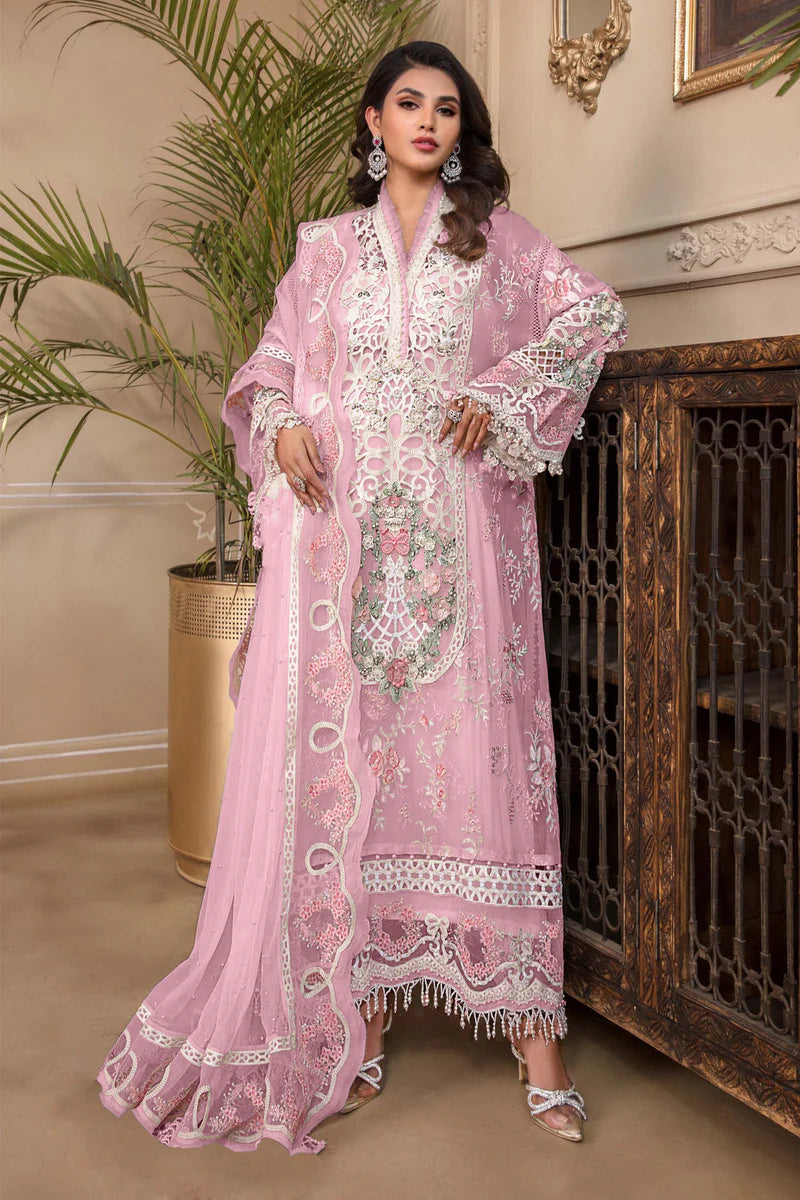 Pink Color Pakistani Salwar Kameez With Heavy Embroidery & Frill Work Dupatta