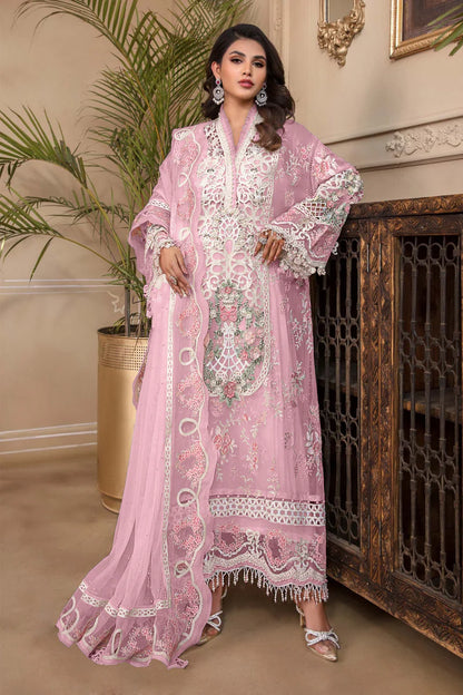 Pink Color Pakistani Salwar Kameez With Heavy Embroidery & Frill Work Dupatta